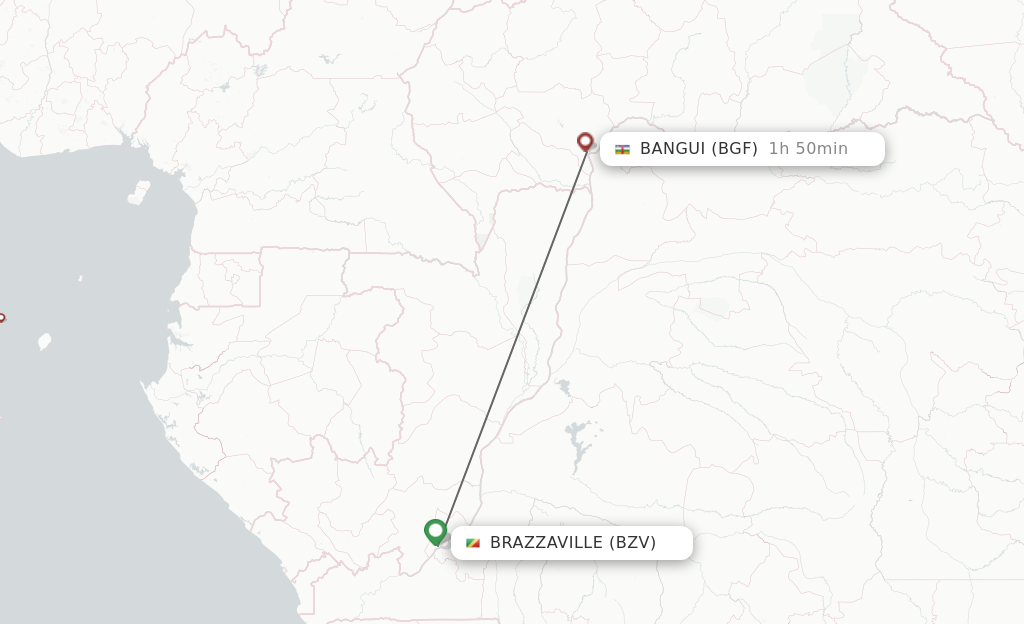 Flights from Brazzaville to Bangui route map