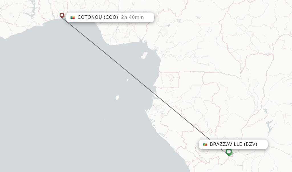 Flights from Brazzaville to Cotonou route map