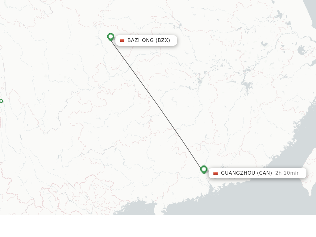 Flights from Bazhong to Guangzhou route map