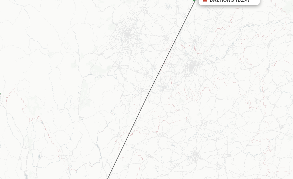 Flights from Bazhong to Kunming route map
