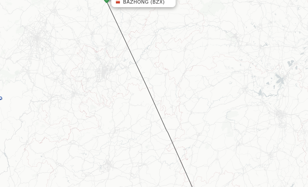 Flights from Bazhong to Guilin route map