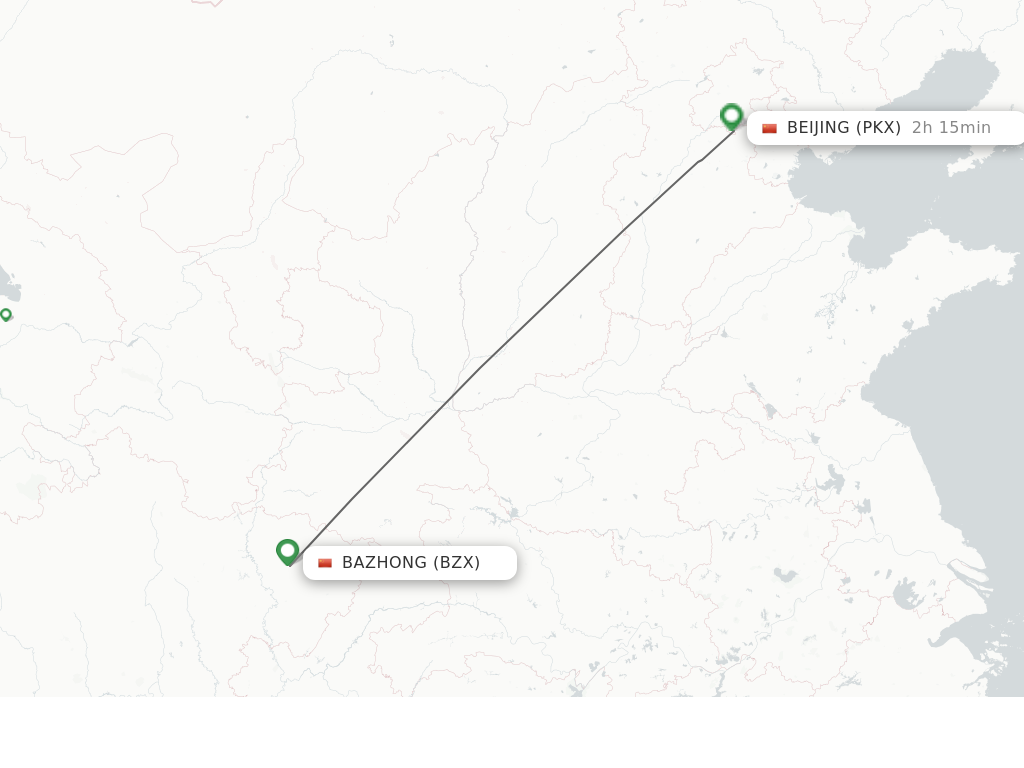 Flights from Bazhong to Beijing route map