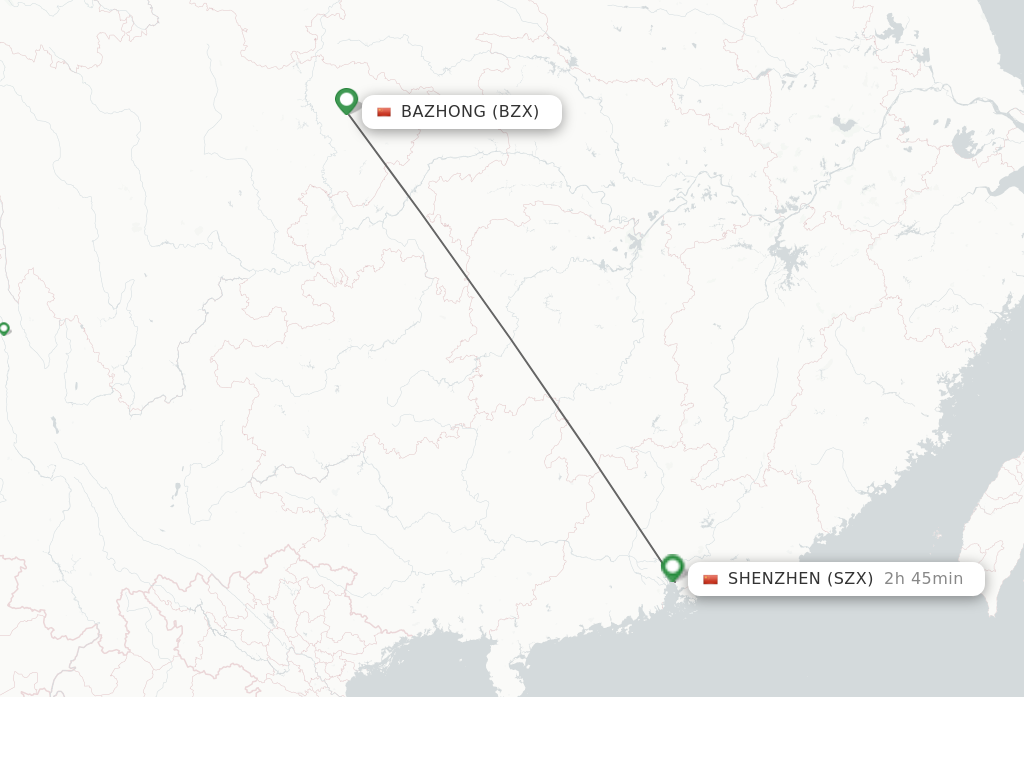 Flights from Bazhong to Shenzhen route map