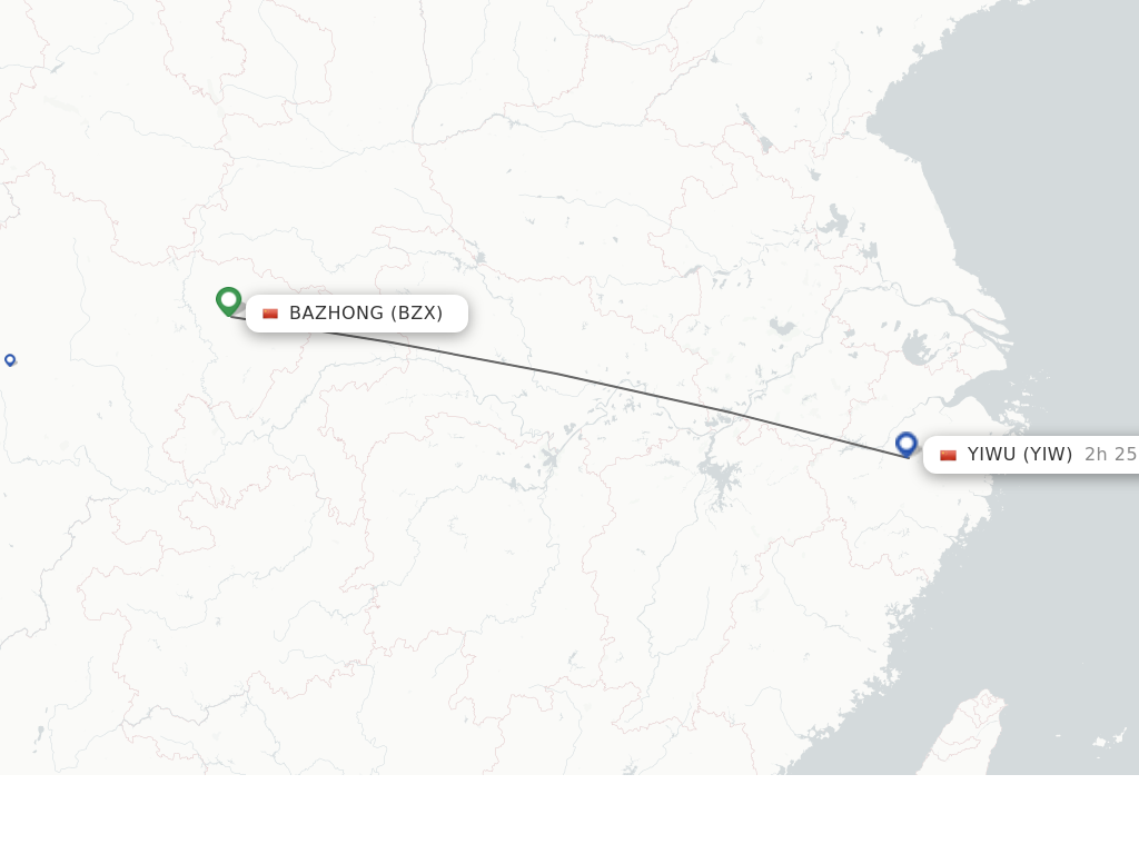 Flights from Bazhong to Yiwu route map