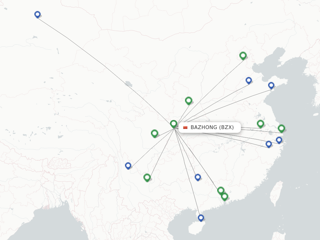 Flights from Bazhong to Lijiang route map