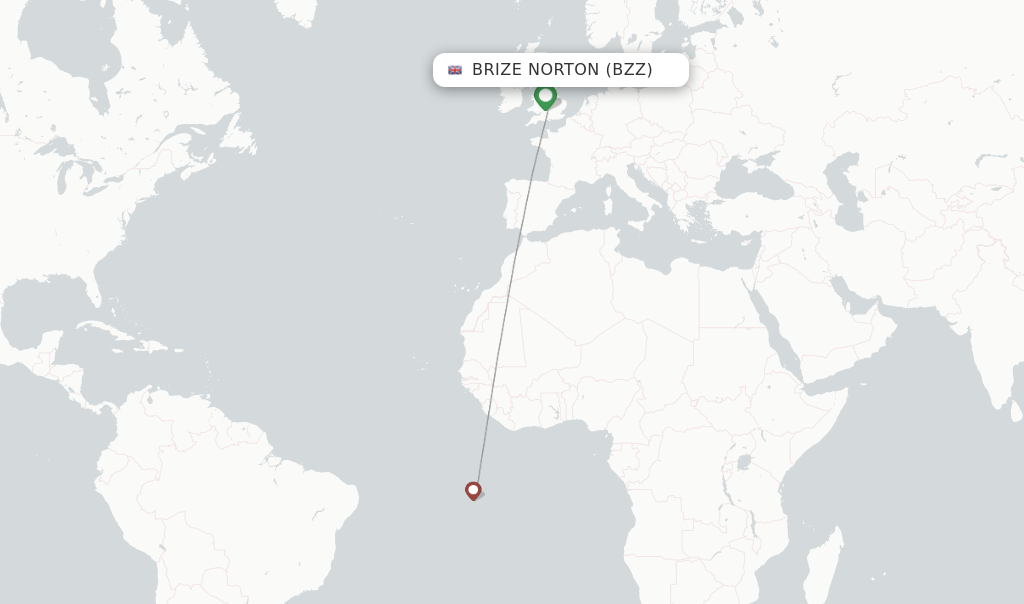 Route map with flights from Brize Norton with Royal Air Force