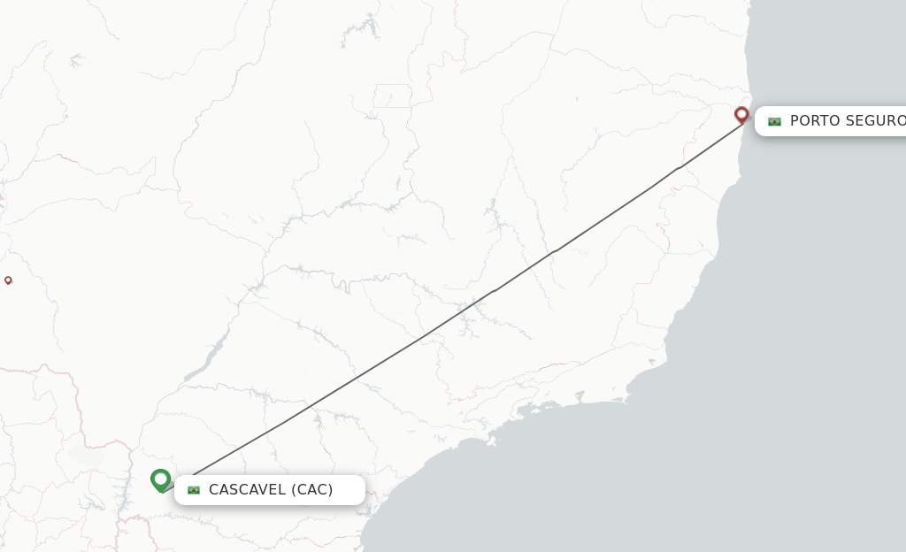 Flights from Cascavel to Porto Seguro route map