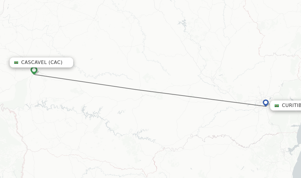 Flights from Cascavel to Curitiba route map