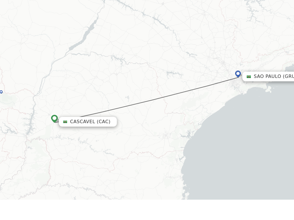 Flights from Cascavel to Sao Paulo route map