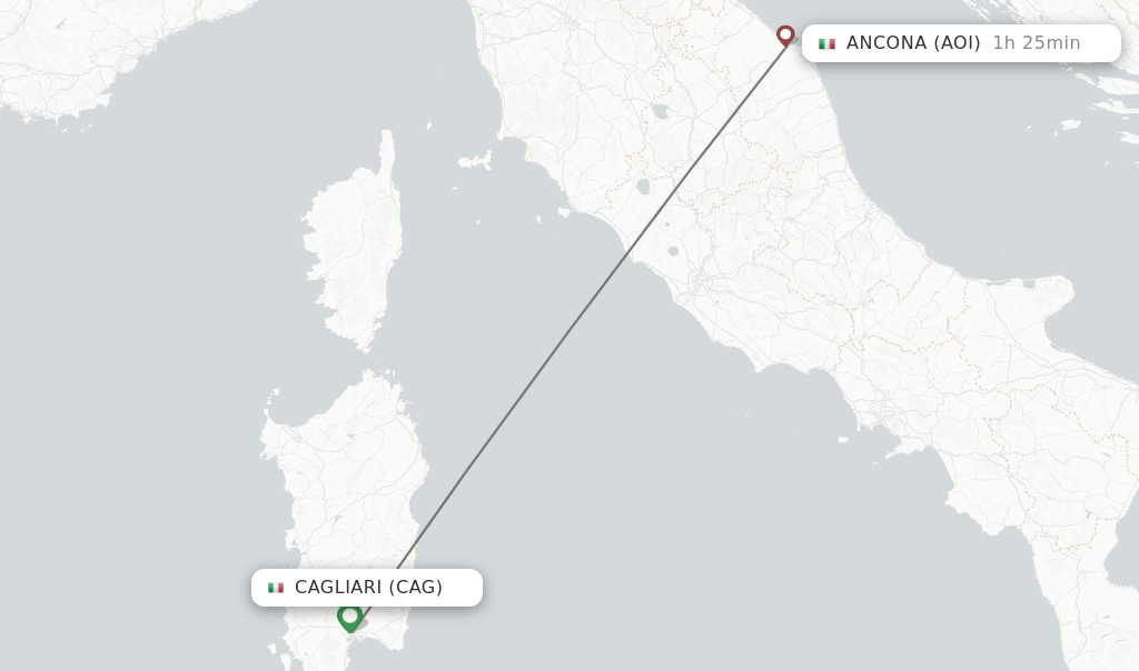 Flights from Cagliari to Ancona route map