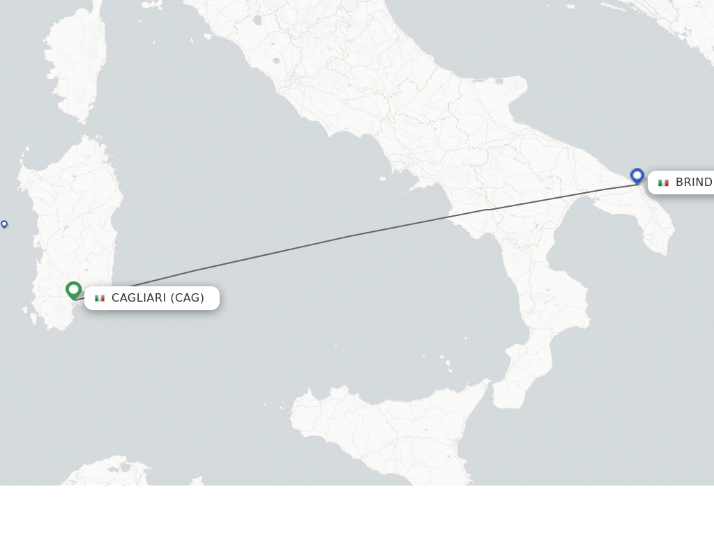 Flights from Cagliari to Brindisi route map