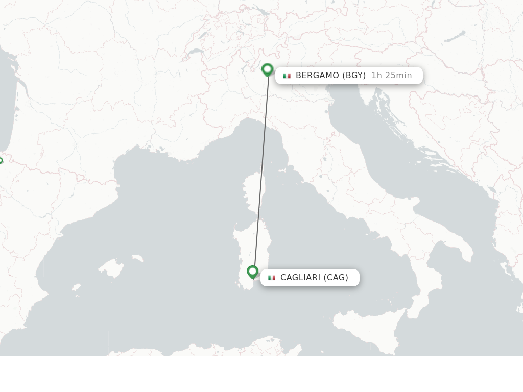 Flights from Cagliari to Milan route map