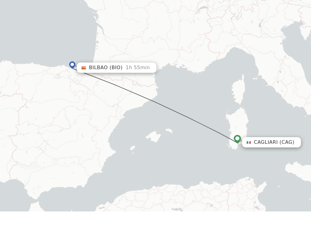 Flights from Cagliari to Bilbao route map