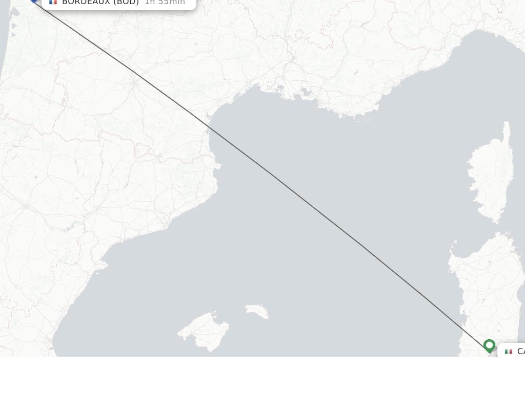 Flights from Cagliari to Bordeaux route map