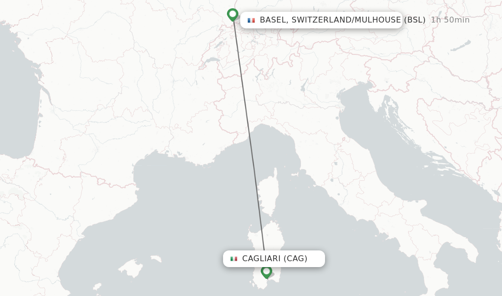 Flights from Cagliari to Basel, Switzerland/Mulhouse route map