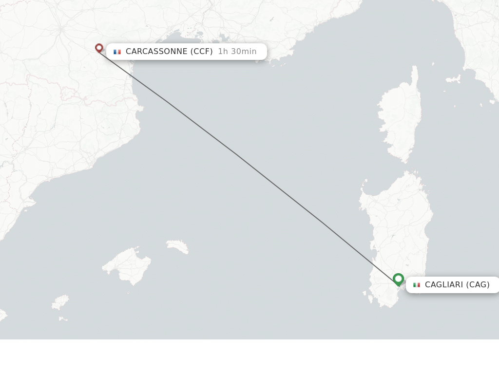 Flights from Cagliari to Carcassonne route map
