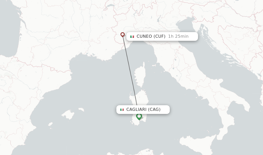 Flights from Cagliari to Cuneo route map