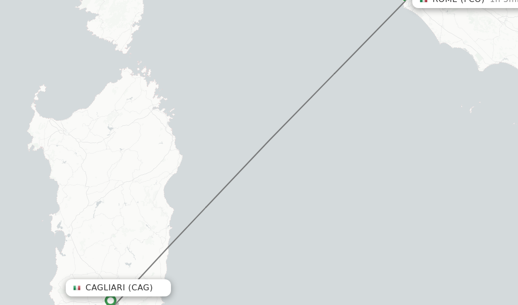 Flights from Cagliari to Rome route map