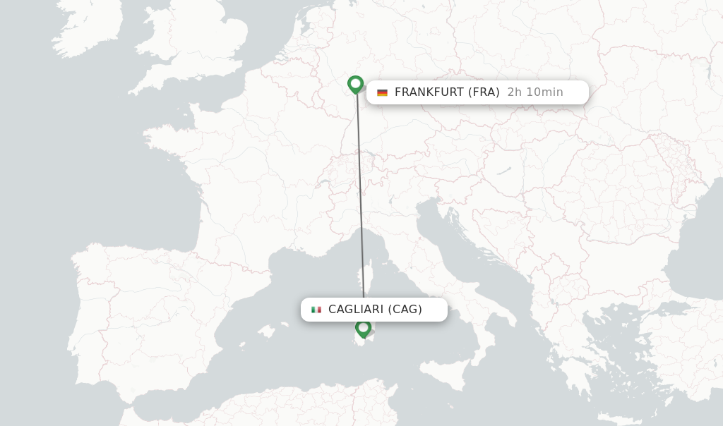 Flights from Cagliari to Frankfurt route map