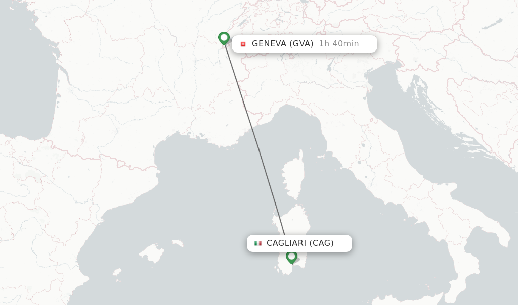 Flights from Cagliari to Geneva route map