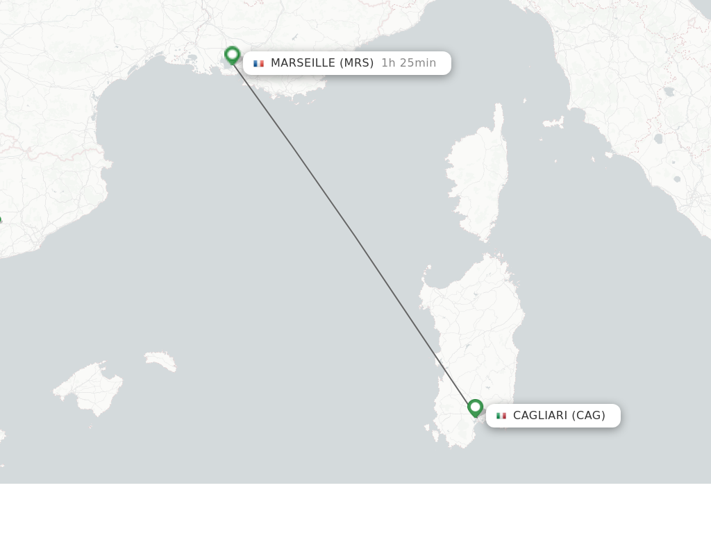Flights from Cagliari to Marseille route map