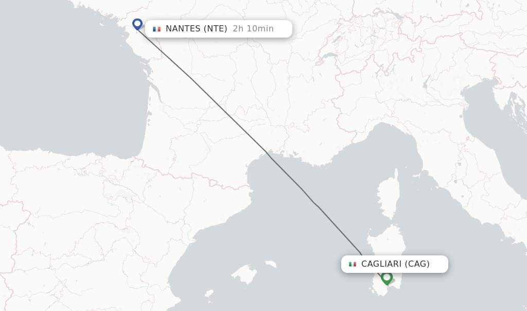 Flights from Cagliari to Nantes route map