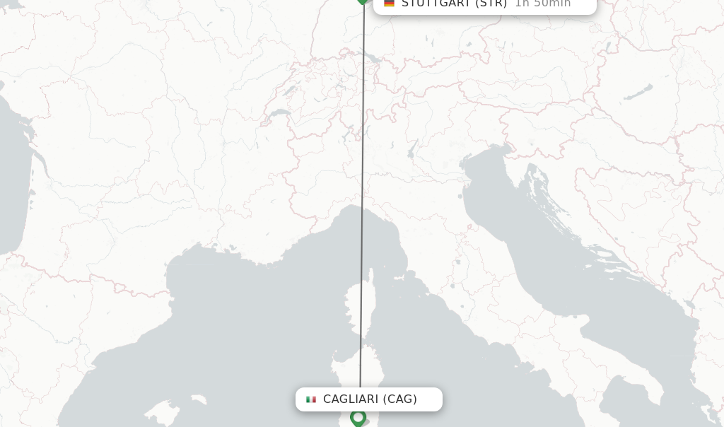 Flights from Cagliari to Stuttgart route map