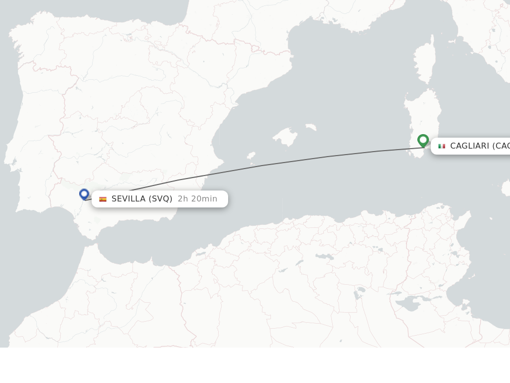 Flights from Cagliari to Sevilla route map