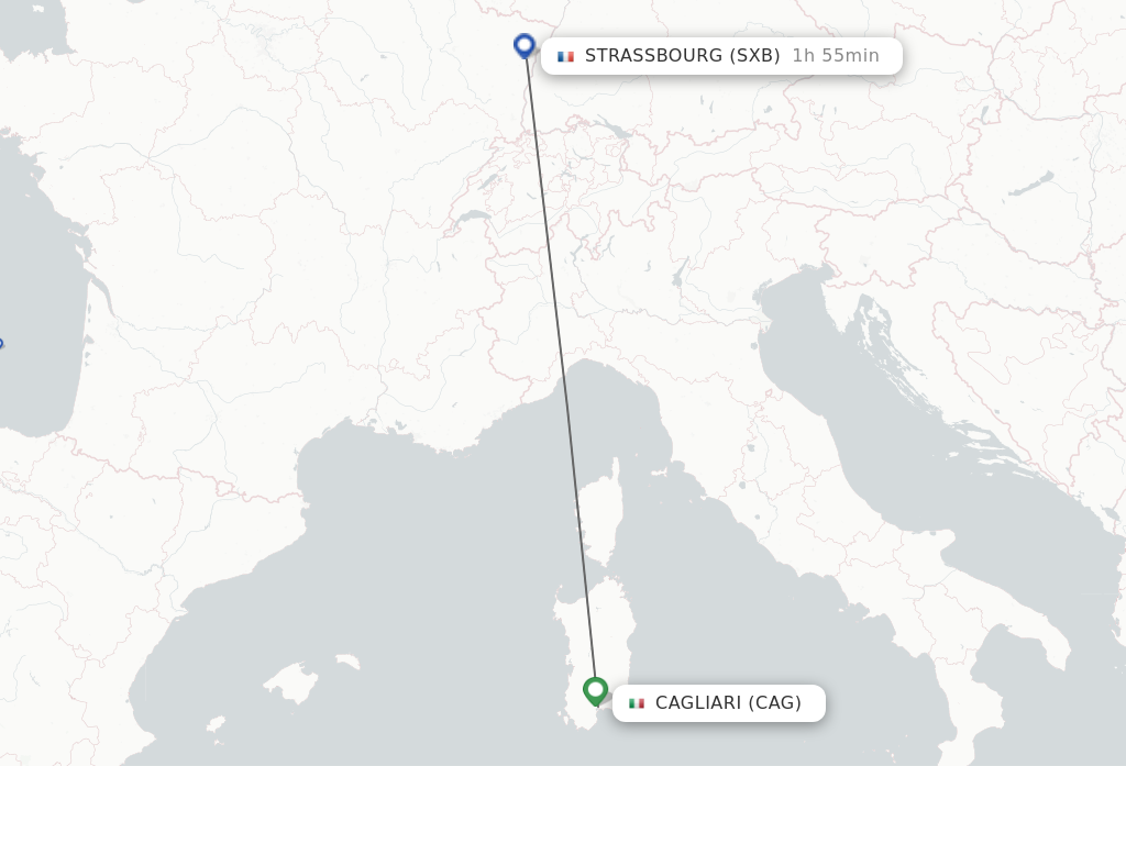 Flights from Strasbourg to Cagliari route map