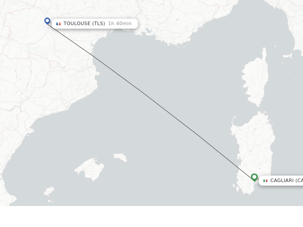 Flights from Toulouse to Cagliari route map