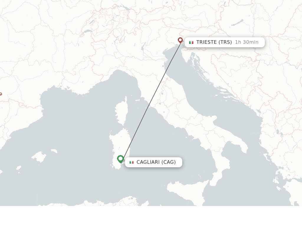 Flights from Cagliari to Trieste route map