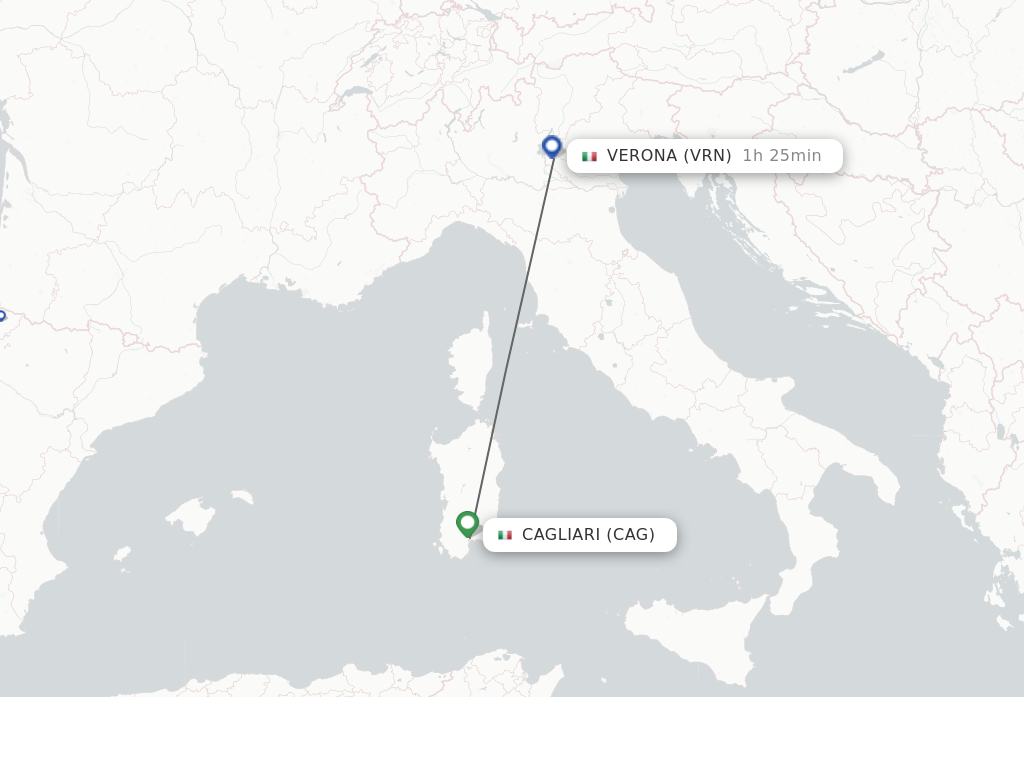 Flights from Verona to Cagliari route map