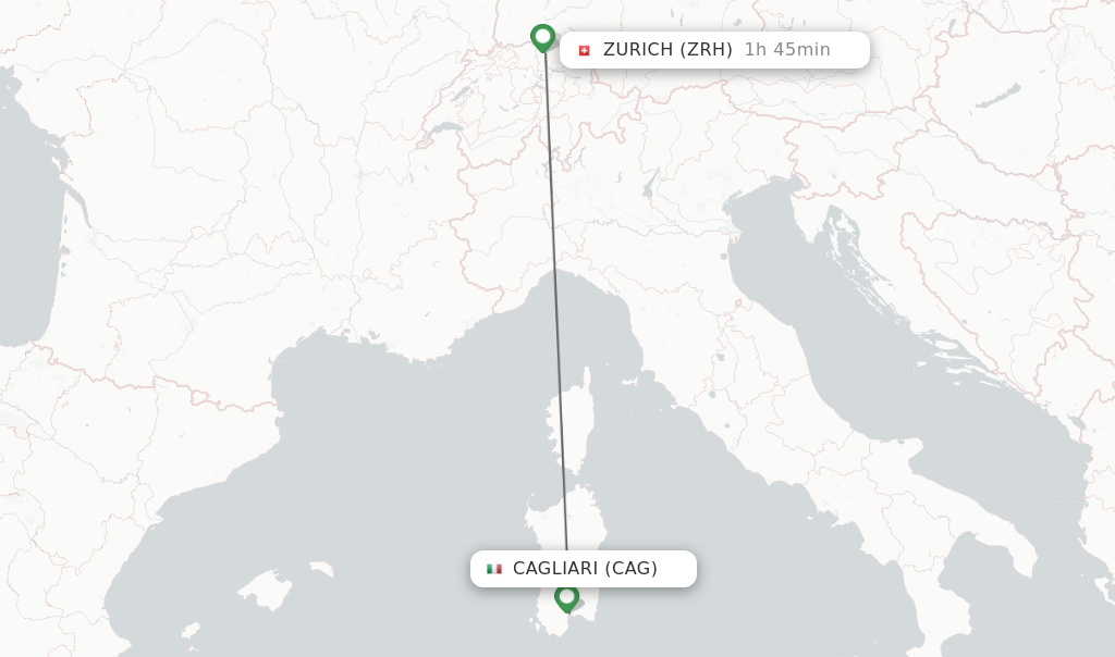 Flights from Cagliari to Zurich route map