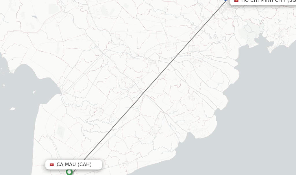 Flights from Ca Mau to Ho Chi Minh City route map