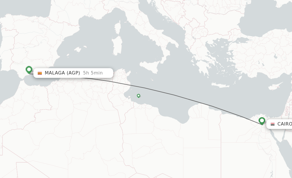 Flights from Cairo to Malaga route map