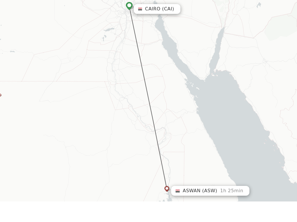 Flights from Cairo to Aswan route map