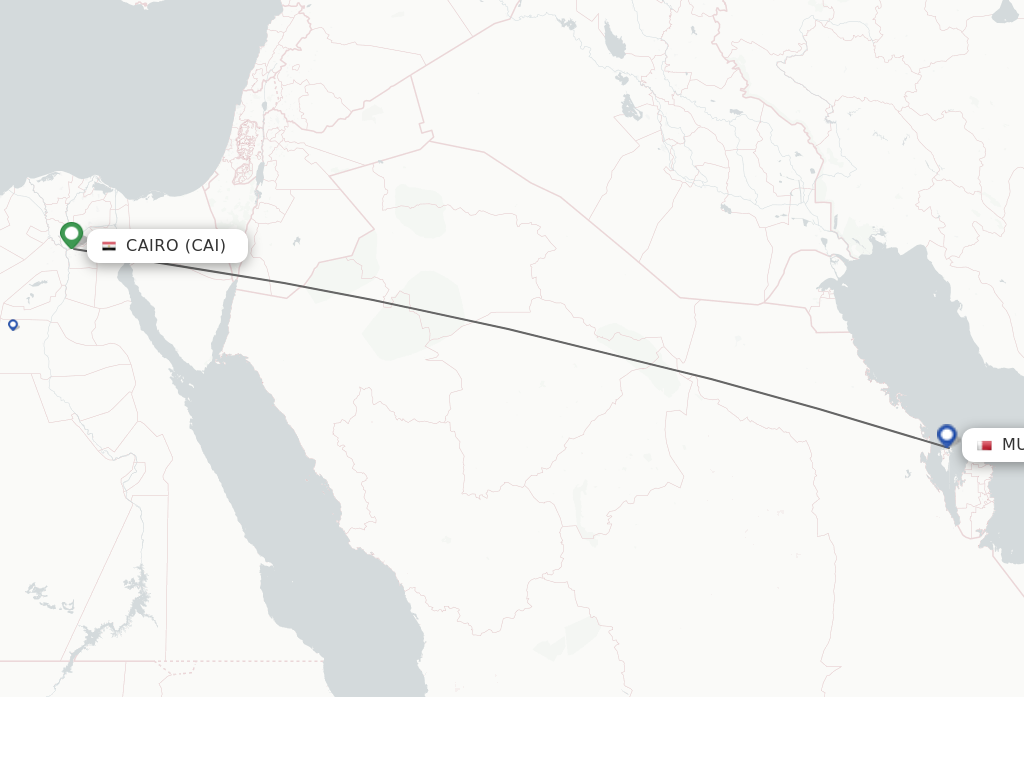 Flights from Cairo to Muharraq route map