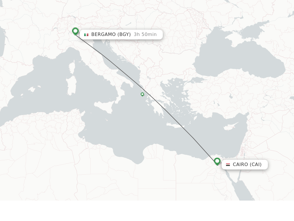 Flights from Cairo to Milan route map