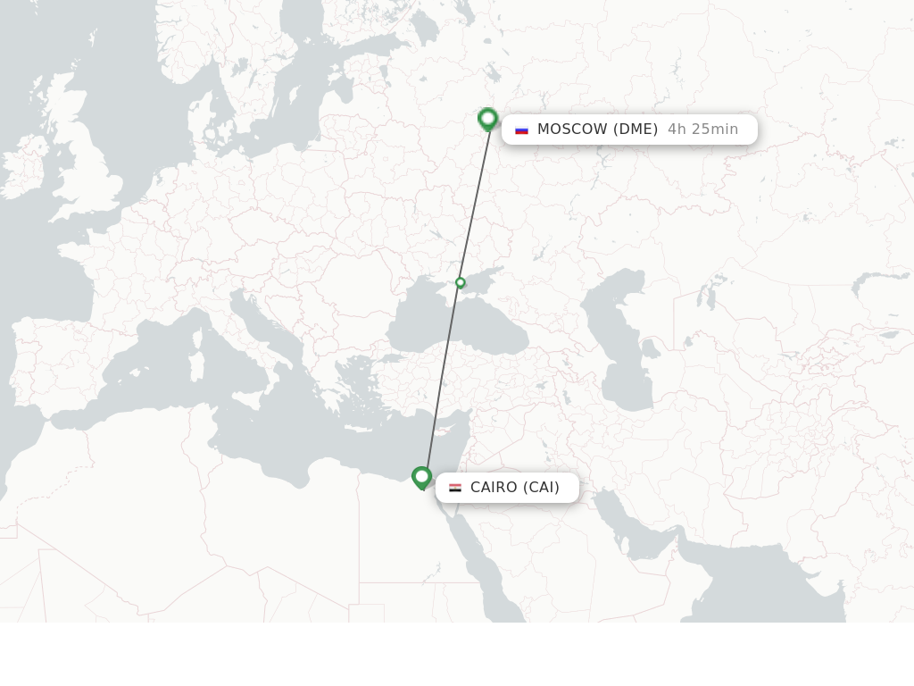 Flights from Cairo to Moscow route map