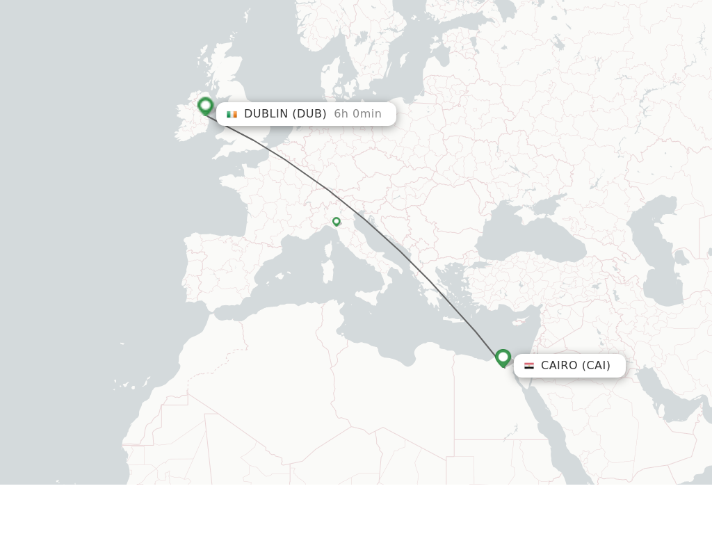 Flights from Cairo to Dublin route map