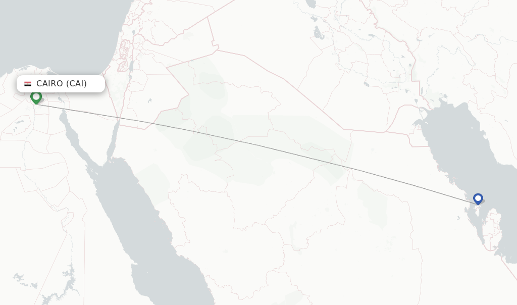 Route map with flights from Cairo with Gulf Air