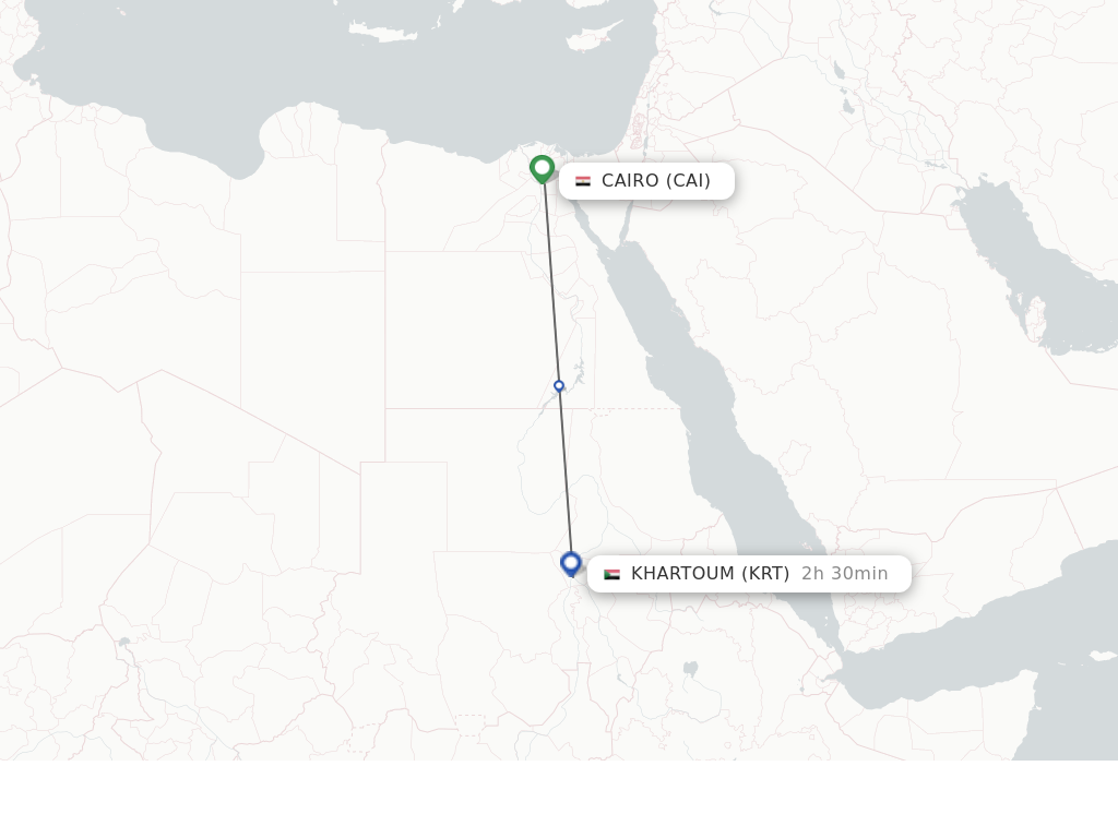 Flights from Cairo to Khartoum route map