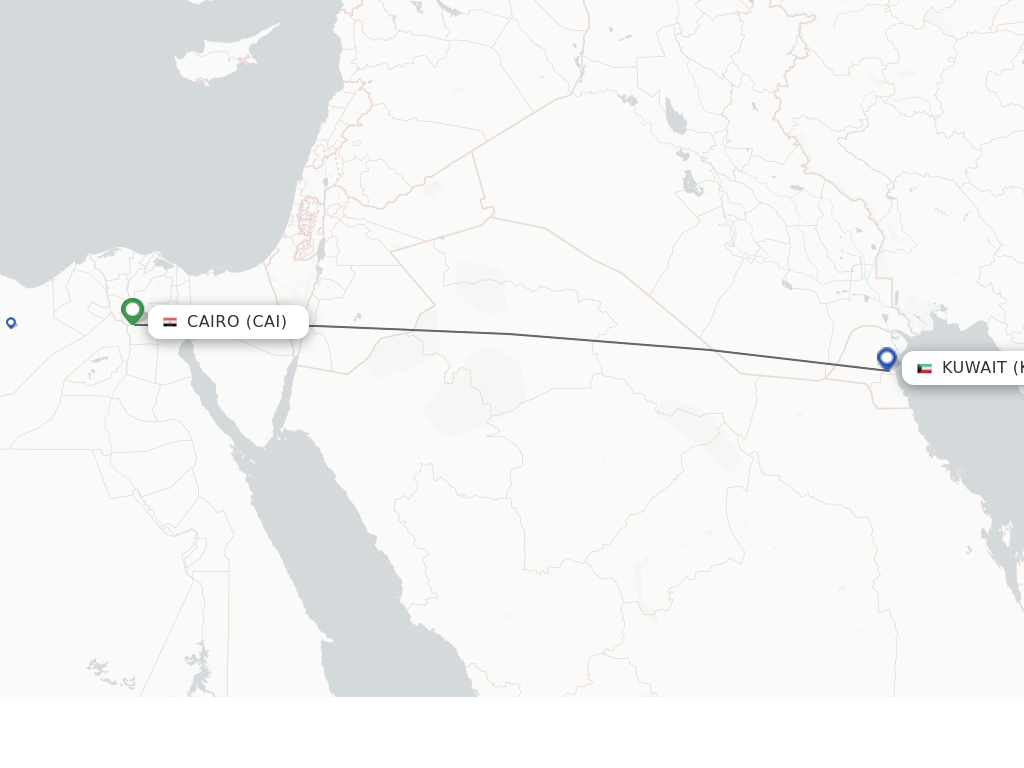 Flights from Cairo to Kuwait route map