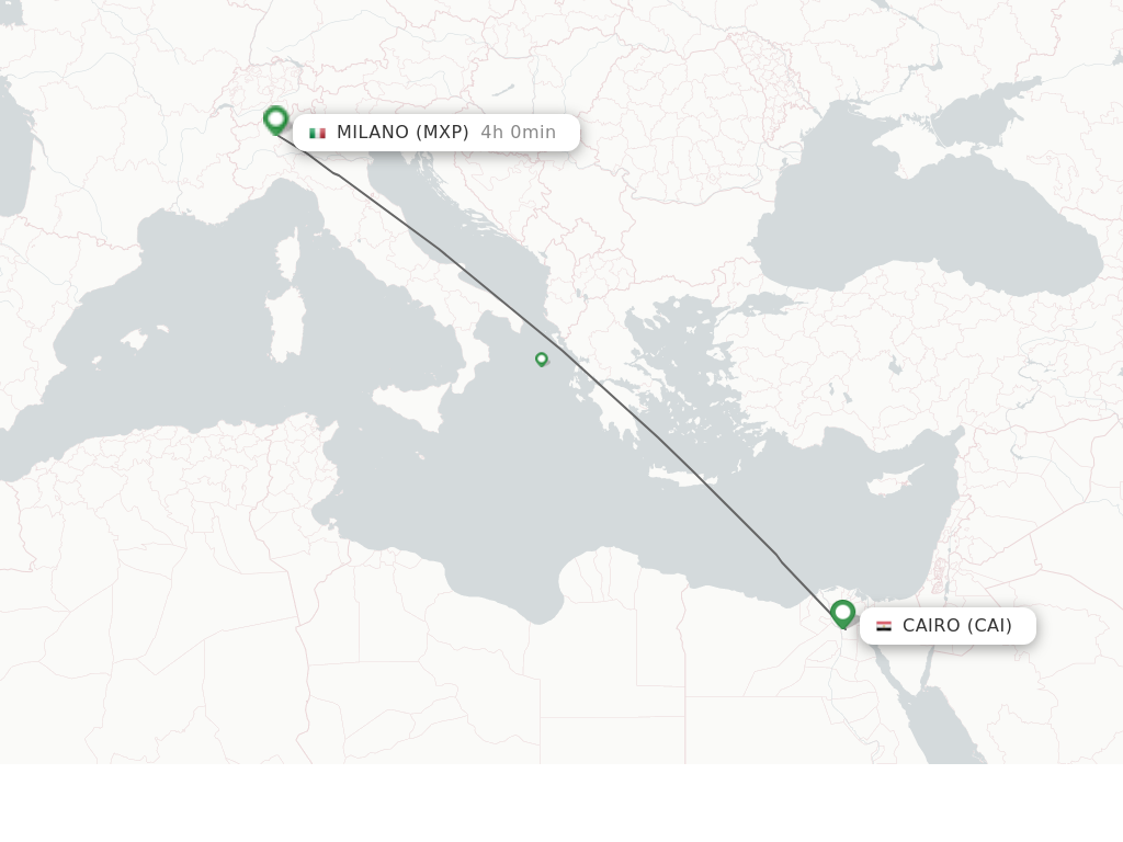 Flights from Cairo to Milano route map