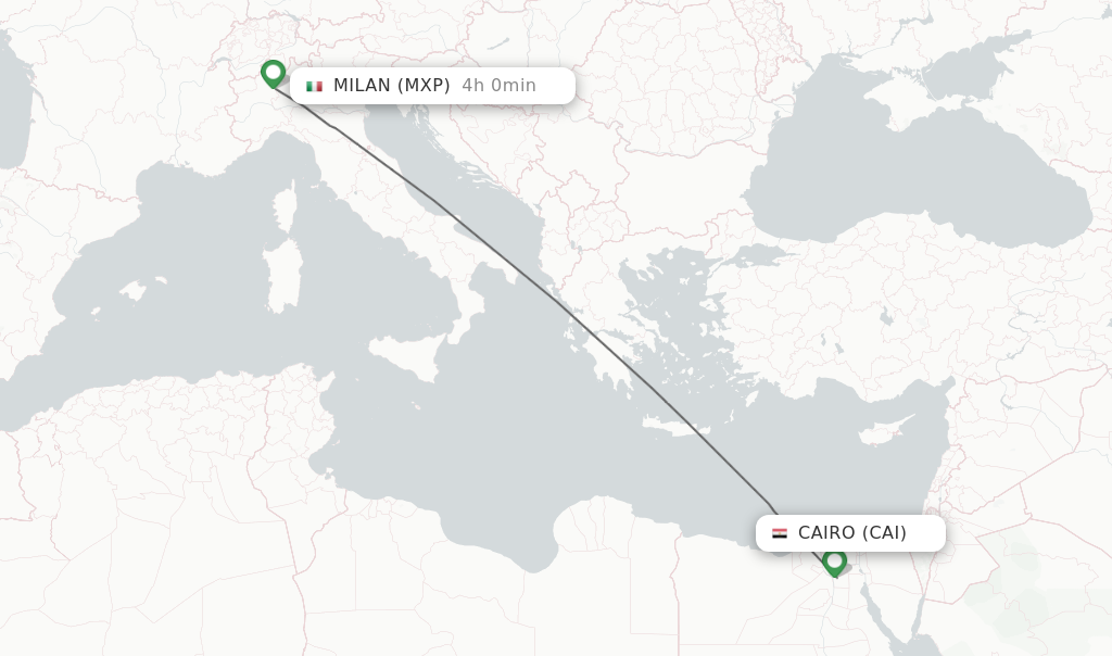 Flights from Cairo to Milan route map