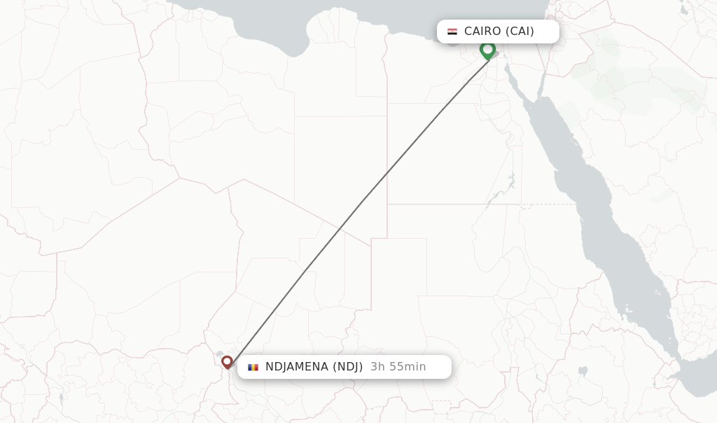 Flights from Cairo to Ndjamena route map