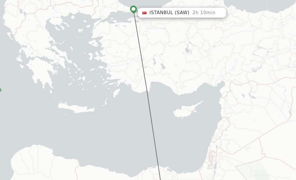 Flights from Cairo to Istanbul route map