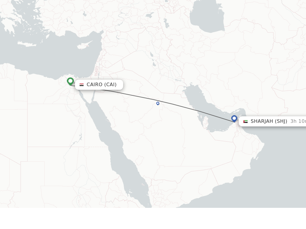 Flights from Cairo to Sharjah route map