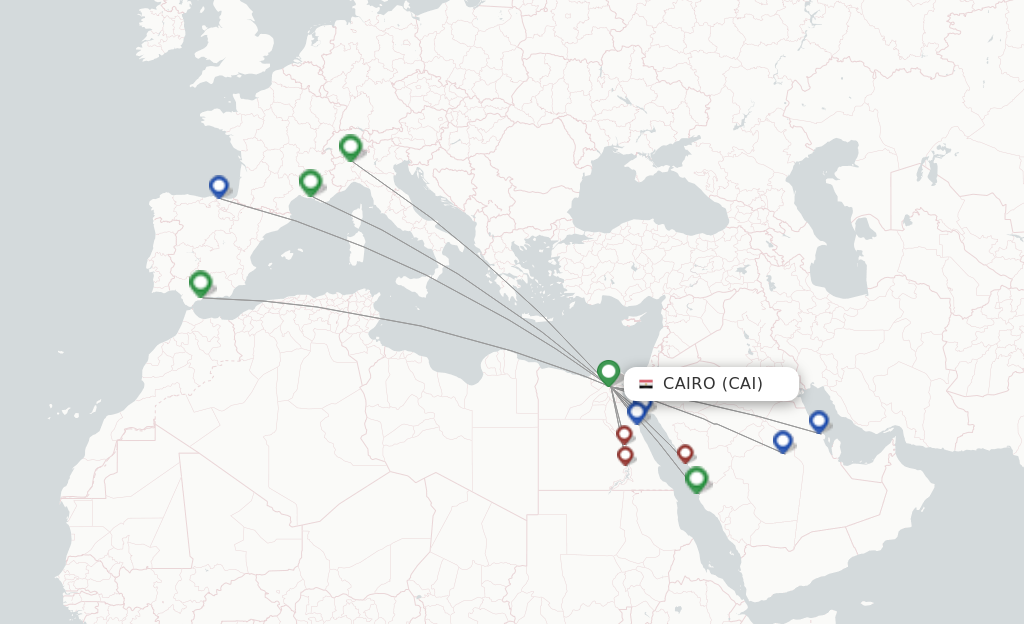 Route map with flights from Cairo with Air Cairo