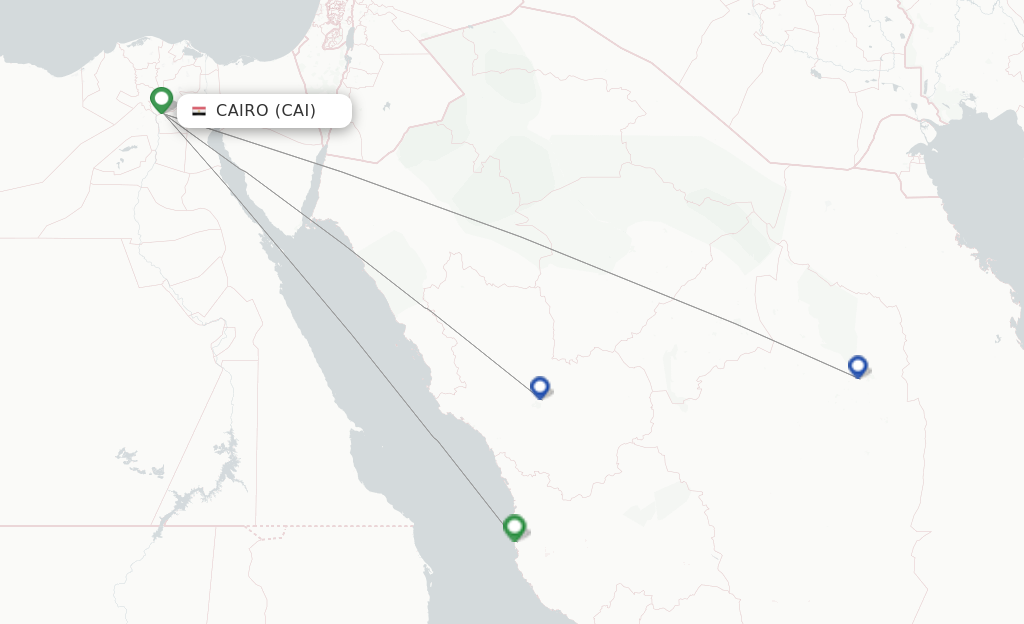 Route map with flights from Cairo with Saudia